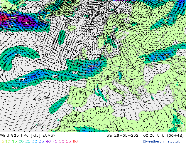 Wind 925 hPa ECMWF We 29.05.2024 00 UTC