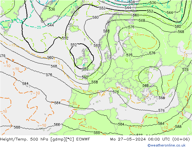 Hoogte/Temp. 500 hPa ECMWF ma 27.05.2024 06 UTC