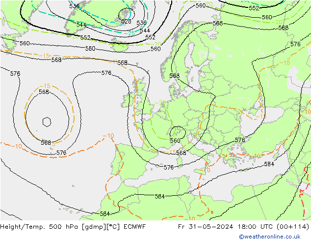 Height/Temp. 500 hPa ECMWF Fr 31.05.2024 18 UTC