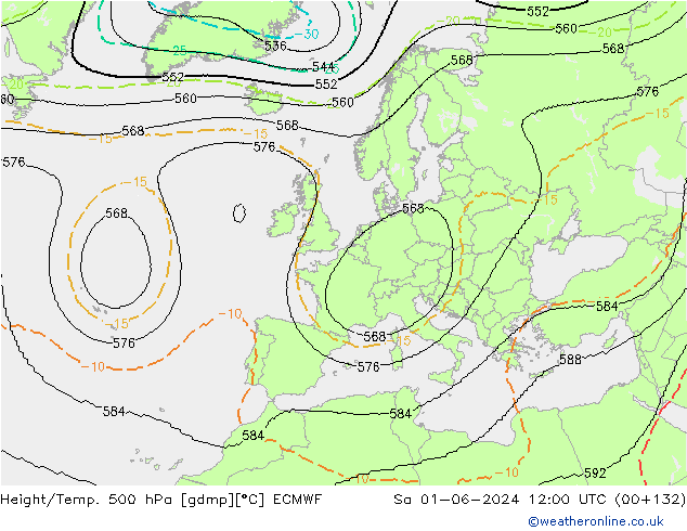 Height/Temp. 500 гПа ECMWF сб 01.06.2024 12 UTC