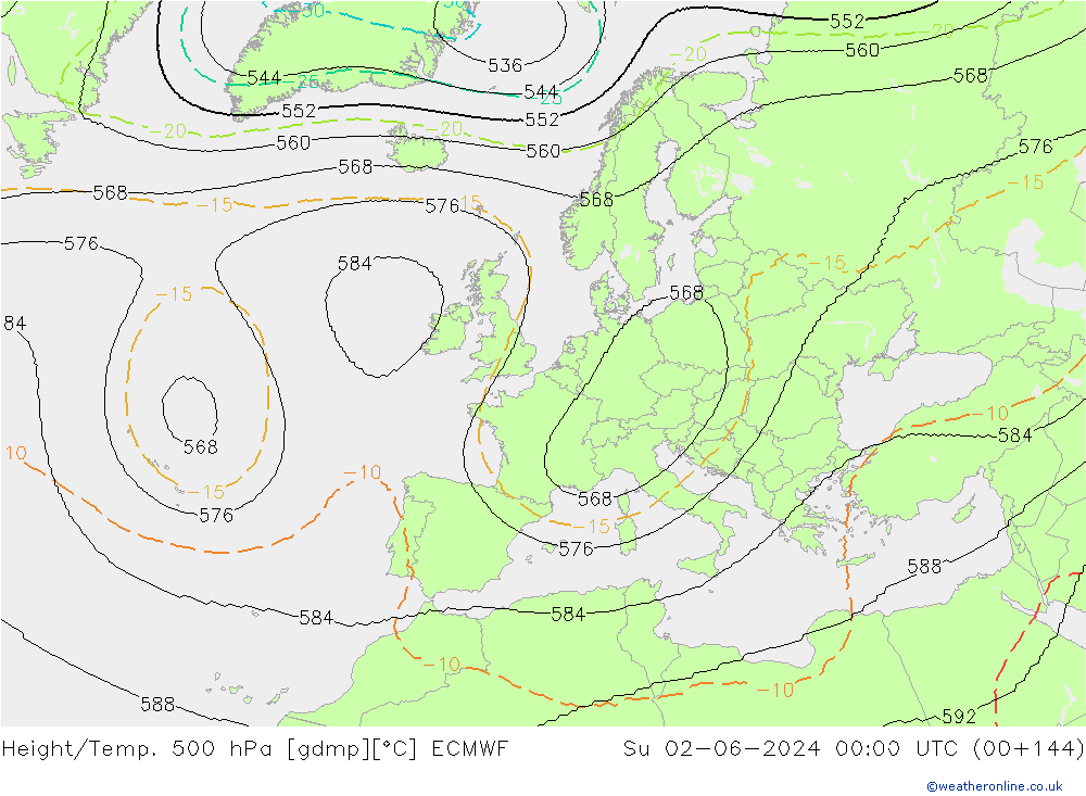 Height/Temp. 500 hPa ECMWF Su 02.06.2024 00 UTC