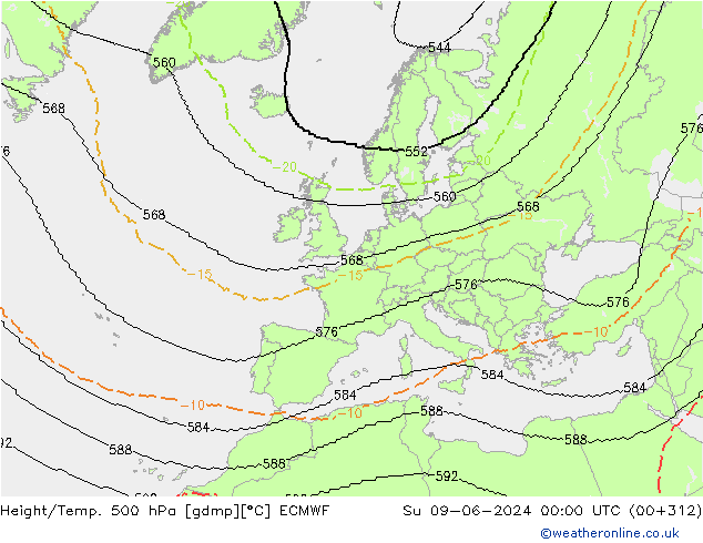 Height/Temp. 500 hPa ECMWF dom 09.06.2024 00 UTC