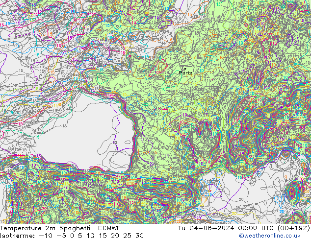 Sıcaklık Haritası 2m Spaghetti ECMWF Sa 04.06.2024 00 UTC