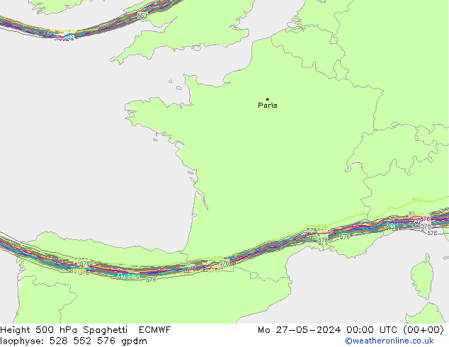 500 hPa Yüksekliği Spaghetti ECMWF Pzt 27.05.2024 00 UTC