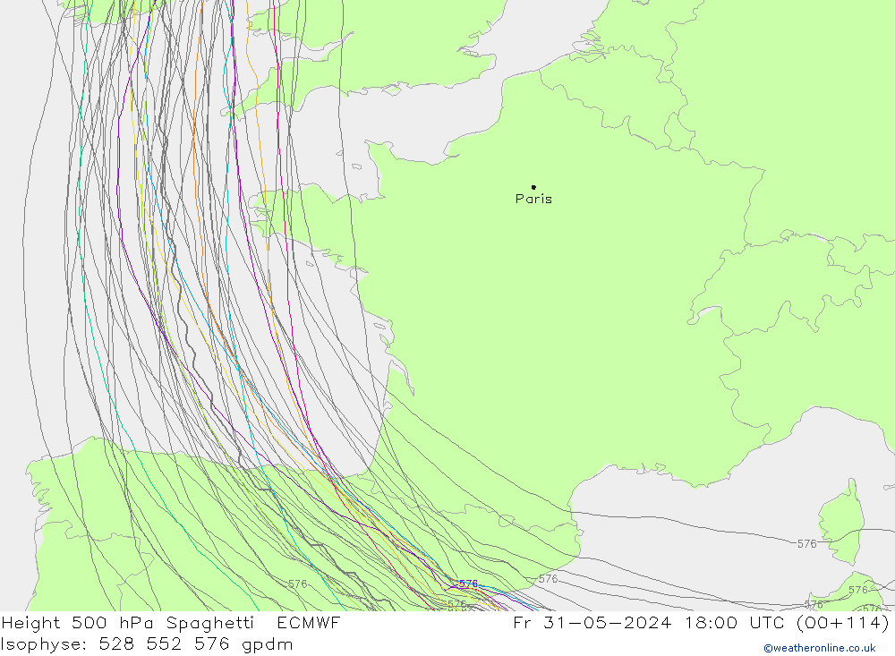 500 hPa Yüksekliği Spaghetti ECMWF Cu 31.05.2024 18 UTC