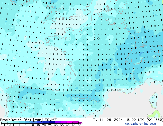 opad (6h) ECMWF wto. 11.06.2024 00 UTC