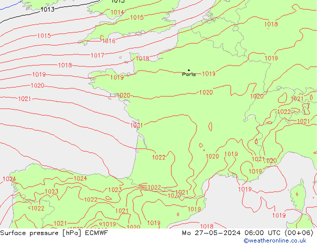 Atmosférický tlak ECMWF Po 27.05.2024 06 UTC