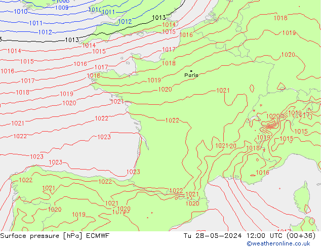 Surface pressure ECMWF Tu 28.05.2024 12 UTC