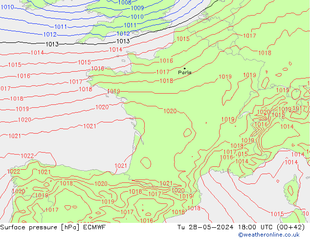 Bodendruck ECMWF Di 28.05.2024 18 UTC