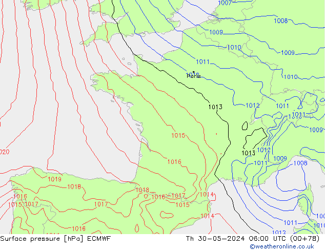 Surface pressure ECMWF Th 30.05.2024 06 UTC