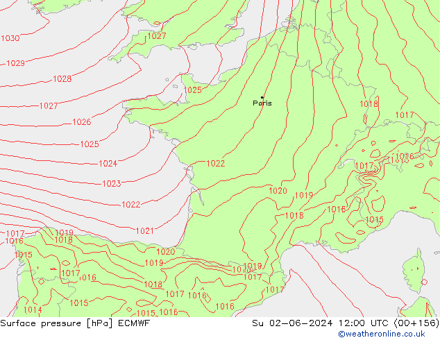 Surface pressure ECMWF Su 02.06.2024 12 UTC