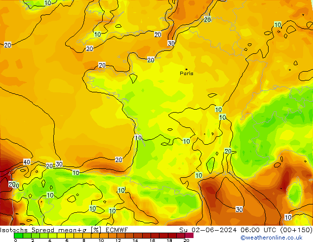 Eşrüzgar Hızları Spread ECMWF Paz 02.06.2024 06 UTC