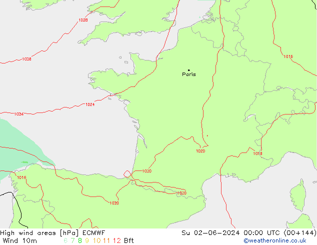 High wind areas ECMWF dom 02.06.2024 00 UTC