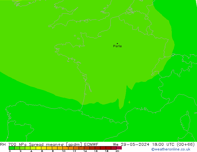 RH 700 hPa Spread ECMWF We 29.05.2024 18 UTC