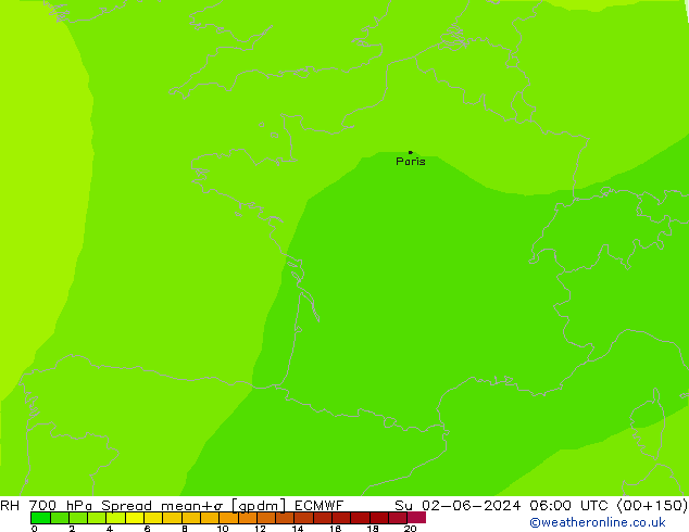 RH 700 hPa Spread ECMWF So 02.06.2024 06 UTC