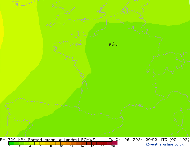 RH 700 hPa Spread ECMWF Di 04.06.2024 00 UTC