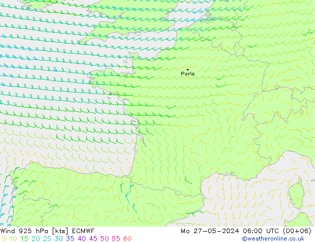 Vento 925 hPa ECMWF Seg 27.05.2024 06 UTC