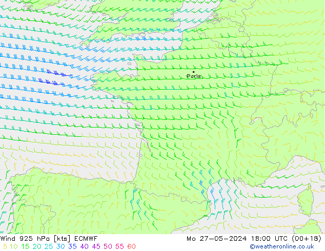 Vento 925 hPa ECMWF lun 27.05.2024 18 UTC