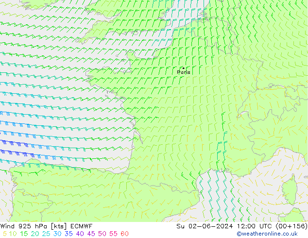 Wind 925 hPa ECMWF Su 02.06.2024 12 UTC