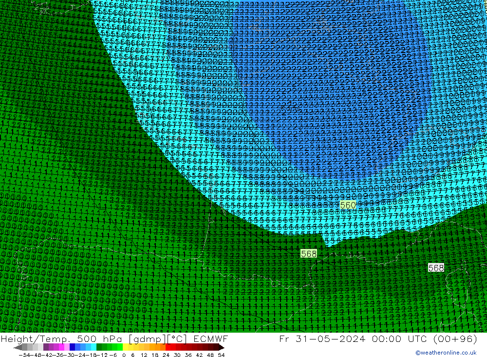 Height/Temp. 500 hPa ECMWF Fr 31.05.2024 00 UTC