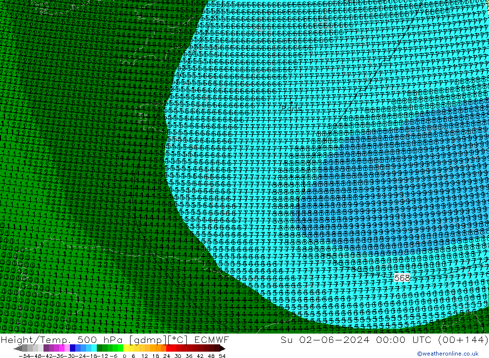 Hoogte/Temp. 500 hPa ECMWF zo 02.06.2024 00 UTC