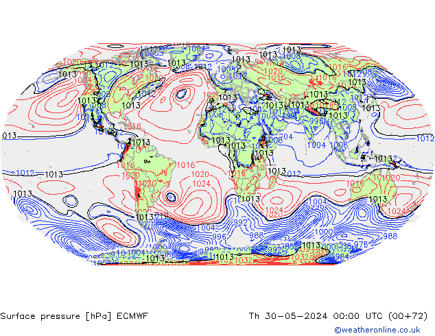 pressão do solo ECMWF Qui 30.05.2024 00 UTC