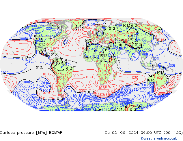 Luchtdruk (Grond) ECMWF zo 02.06.2024 06 UTC