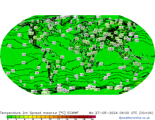 Temperature 2m Spread ECMWF Mo 27.05.2024 06 UTC
