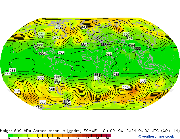 Height 500 hPa Spread ECMWF  02.06.2024 00 UTC