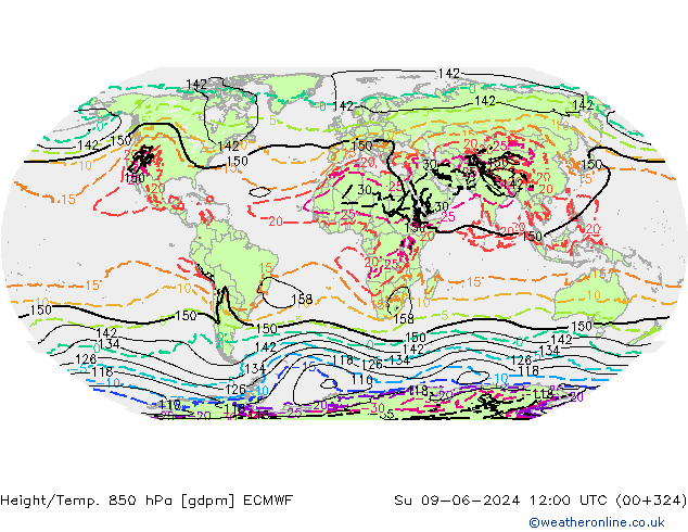 Height/Temp. 850 hPa ECMWF Su 09.06.2024 12 UTC