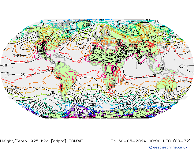 Height/Temp. 925 гПа ECMWF чт 30.05.2024 00 UTC