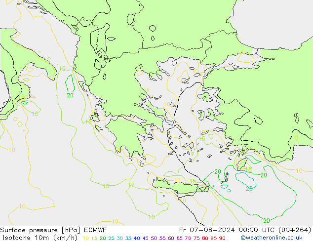 Isotachs (kph) ECMWF Sex 07.06.2024 00 UTC