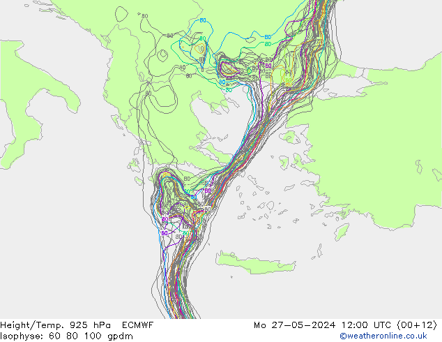 Yükseklik/Sıc. 925 hPa ECMWF Pzt 27.05.2024 12 UTC