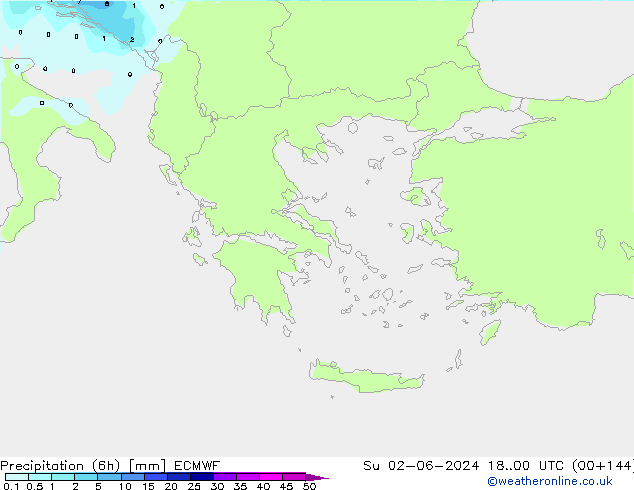 Precipitazione (6h) ECMWF dom 02.06.2024 00 UTC