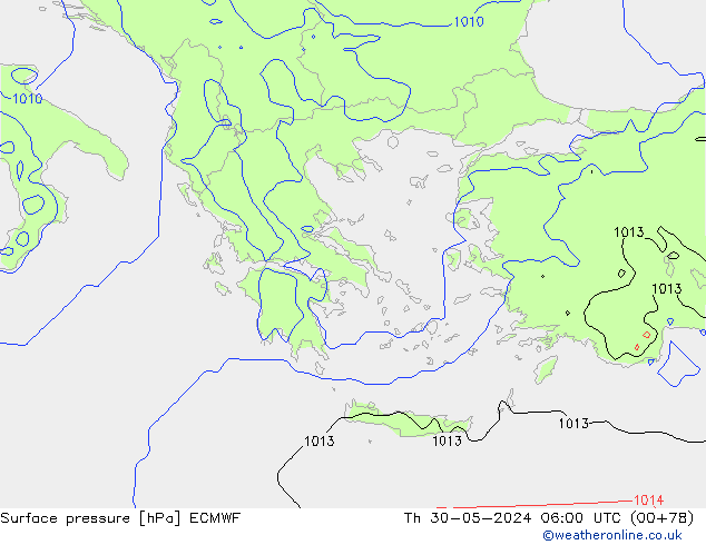 Presión superficial ECMWF jue 30.05.2024 06 UTC