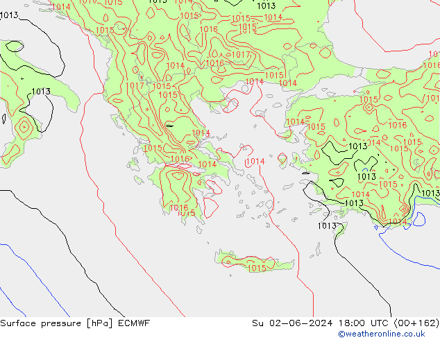 Atmosférický tlak ECMWF Ne 02.06.2024 18 UTC