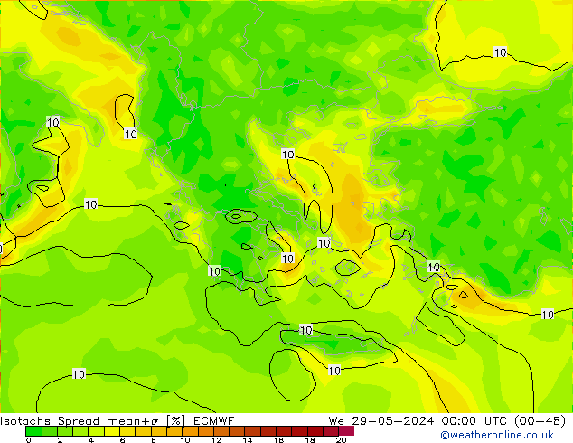 Isotachs Spread ECMWF We 29.05.2024 00 UTC