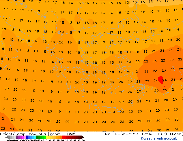 Height/Temp. 850 hPa ECMWF Mo 10.06.2024 12 UTC