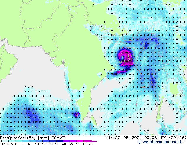 Nied. akkumuliert (6Std) ECMWF Mo 27.05.2024 06 UTC