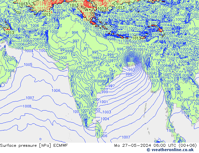 pressão do solo ECMWF Seg 27.05.2024 06 UTC