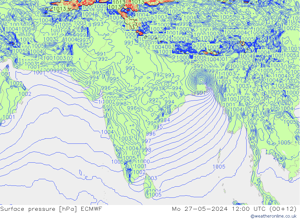 Bodendruck ECMWF Mo 27.05.2024 12 UTC