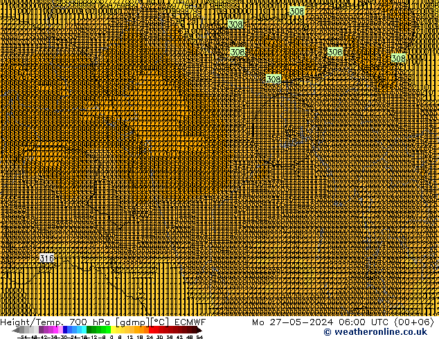 Height/Temp. 700 hPa ECMWF Mo 27.05.2024 06 UTC