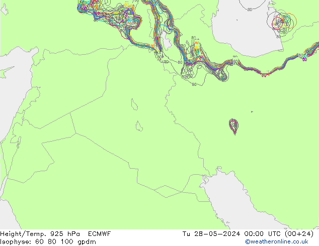 Height/Temp. 925 hPa ECMWF wto. 28.05.2024 00 UTC