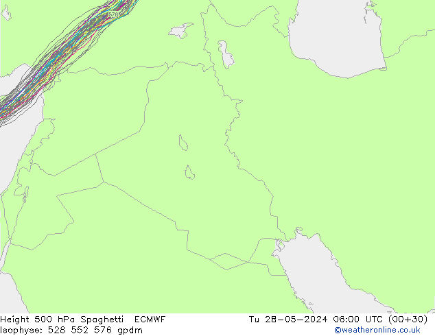 Height 500 hPa Spaghetti ECMWF Tu 28.05.2024 06 UTC