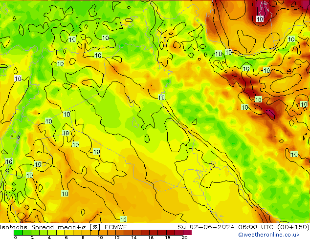 Isotachs Spread ECMWF Ne 02.06.2024 06 UTC