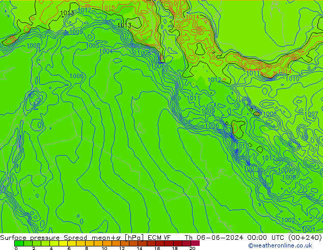 Luchtdruk op zeeniveau Spread ECMWF do 06.06.2024 00 UTC