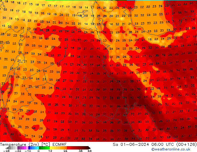 Temperature (2m) ECMWF Sa 01.06.2024 06 UTC