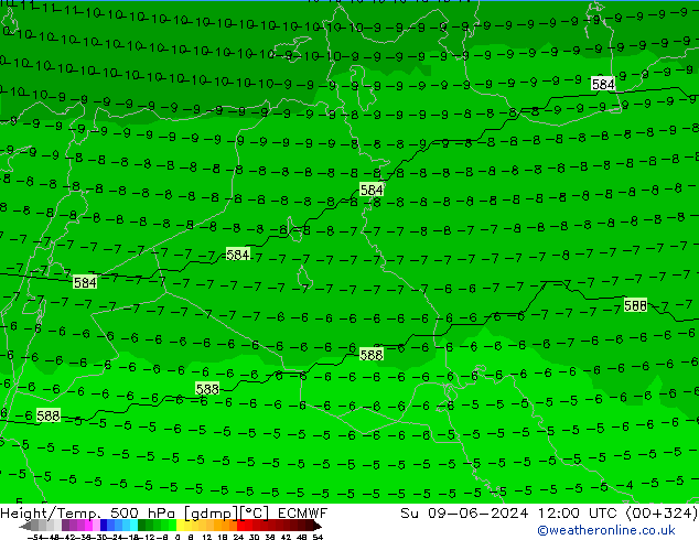 Height/Temp. 500 hPa ECMWF Ne 09.06.2024 12 UTC