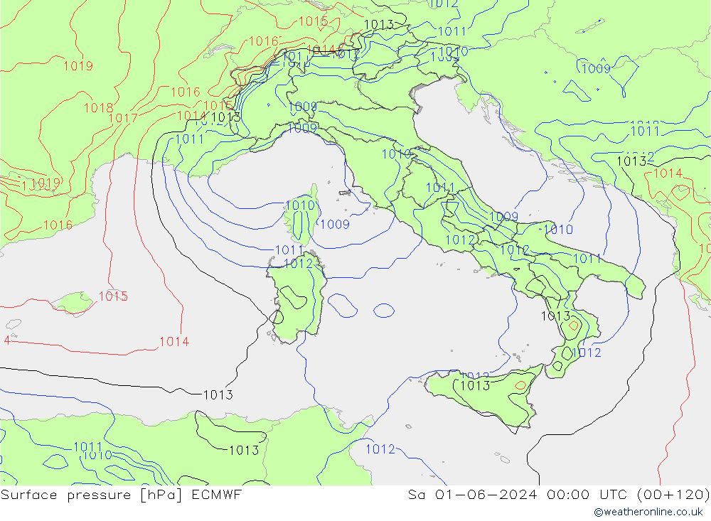 Pressione al suolo ECMWF sab 01.06.2024 00 UTC