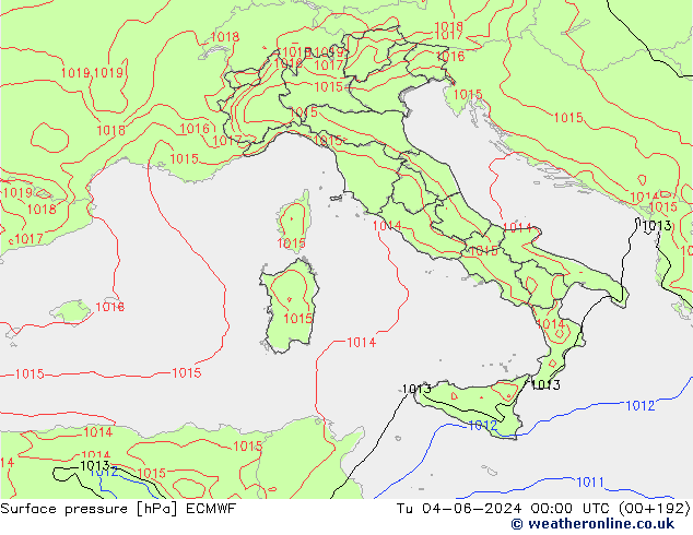 Surface pressure ECMWF Tu 04.06.2024 00 UTC